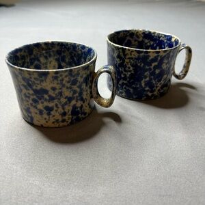 Set of 2 Vintage Bennington Pottery Vermont Blue Agate Mugs 1636